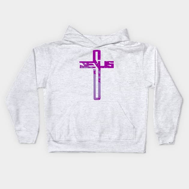 Purple Jesus Cross Kids Hoodie by AlondraHanley